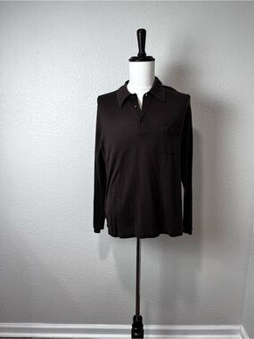 Robert Barakett Men's Brown Long Sleeve Polo Size Large